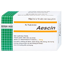 Viên nén Aescin 40mg Minh Hải dùng để điều trị tình trạng suy giảm tĩnh mạch và tụ máu (3 vỉ x 10 viên)