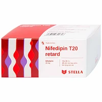 Viên nén Nifedipin T20 retard Stella dùng để dự phòng đau thắt ngực và điều trị tăng huyết áp (bao gồm 10 vỉ, mỗi vỉ 10 viên).