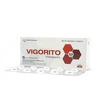 Sản phẩm Vigorito Davipharm dạng 3 vỉ x 10 viên giúp kiểm soát đường huyết cho người đái tháo đường típ 2.