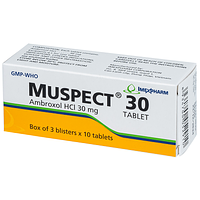 Muspect 30 Imexpharm là thuốc dùng để điều trị các bệnh về đường hô hấp, bao gồm cả cấp tính và mạn tính (3 vỉ x 10 viên)