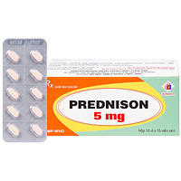 Sản phẩm Prednison 5mg Domesco dùng để điều trị viêm khớp dạng thấp, đóng gói dưới dạng 10 vỉ, mỗi vỉ chứa 10 viên.