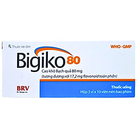 Bigiko 80 BRV là thuốc dùng cho điều trị thiểu năng tuần hoàn não (3 vỉ x 10 viên)