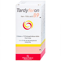 Sản phẩm Tardyferon B9 Pierre Fabre hỗ trợ ngăn ngừa thiếu sắt và acid folic dành cho phụ nữ mang thai (3 vỉ x 10 viên)