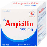 Ampicillin 500mg Domesco (10 vỉ x 10 viên) dùng để điều trị nhiễm khuẩn