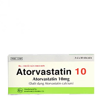 Atorvastatin 10mg điều trị tăng cholesterol máu, giảm mỡ máu hộp 3 vỉ x 10 viên