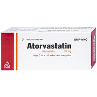 Atorvastatin 20mg điều trị tăng cholesterol máu, dự phòng tiên phát biến cố mạch vành hộp 3 vỉ x 10 viên