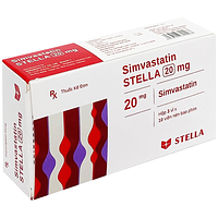 Simvastatin Stella 20mg (3 vỉ x 10 viên) dùng để điều trị tình trạng tăng cholesterol trong máu