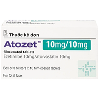 Atozet 10mg/10mg điều trị rối loạn mỡ máu, phòng ngừa các bệnh tim mạch hộp 3 vỉ x 10 viên