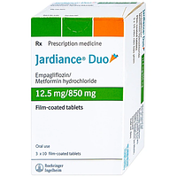 Jardiance Duo 12.5mg/850mg hỗ trợ kiểm soát đường huyết ở bệnh nhân đái tháo đường tuýp 2 hộp 3 vỉ x 10 viên nén bao phim