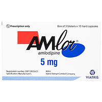 Amlor 5mg điều trị tăng huyết áp, đau thắt ngực hộp 3 vỉ x 10 viên nang cứng