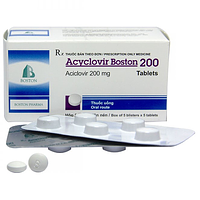 Thuốc Acyclovir Boston 200 dùng để điều trị nhiễm Herpes simplex, Herpes zoster, và thủy đậu (5 vỉ x 5 viên)