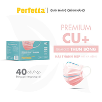 Khẩu trang y tế 3 lớp Perfetta Premium cao cấp hai thanh mũi miệng phủ Nano đồng (Hộp 40 cái)