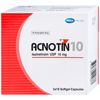 Acnotin 10mg MEGA We care là thuốc dùng để điều trị mụn trứng cá nặng (3 vỉ x 10 viên)