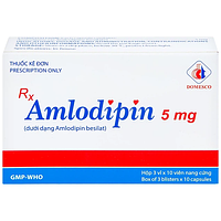 Amlodipin 5mg Domesco điều trị tăng huyết áp, đau thắt ngực (Hộp 3 vỉ x 10 viên)