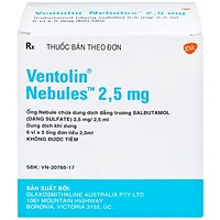 Ventolin Nebules Sol 2.5mg/2.5ml là dung dịch khí dung điều trị cơn hen cấp và co thắt phế quản, đóng gói hộp 6 vỉ x 5 ống.







