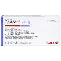 Concor 5mg điều trị tăng huyết áp, đau thắt ngực hộp 3 vỉ x 10 viên