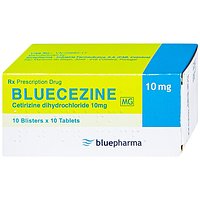 Bluecezine 10mg điều trị dị ứng, viêm mũi dị ứng hộp 10 vỉ x 10 viên