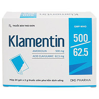 Cốm pha hỗn dịch uống Klamentin 500/62.5 DHG Pharma dùng để điều trị các bệnh nhiễm khuẩn đường hô hấp (24 gói)