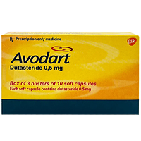 Avodart Cap 0.5mg điều trị tình trạng phì đại tuyến tiền liệt hộp 3 vỉ x 10 viên nang mềm