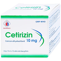 Thuốc Cetirizin 10mg Domesco điều trị viêm mũi dị ứng, mày đay hộp 10 vỉ x 10 viên