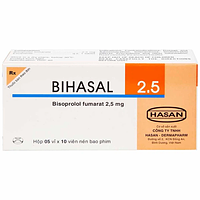 Bihasal 2.5mg điều trị tăng huyết áp, đau thắt ngực, suy tim mạn tính ổn định hộp 5 vỉ x 10 viên