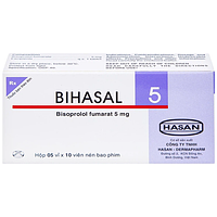 Bihasal 5mg điều trị tăng huyết áp, đau thắt ngực, suy tim mạn tính ổn định hộp 5 vỉ x 10 viên