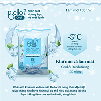 Khăn ướt bỏ túi Bello khử mùi hương bạc hà an toàn, không cồn (Gói 20 tờ)