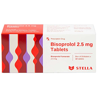 Bisoprolol 2.5mg Stella điều trị tăng huyết áp, đau thắt ngực mạn tính ổn định (Hộp 3 vỉ x 10 viên)