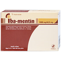 Sản phẩm Iba-Mentin 1000mg/62.5mg của Pharbaco dùng để chữa trị viêm Amidan, viêm xoang, và viêm phế quản (đóng gói 2 vỉ x 7 viên).