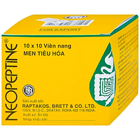 Men tiêu hóa Neopeptine Raptakos hỗ trợ điều trị đầy hơi, khó tiêu, biếng ăn (10 vỉ x 10 viên)