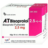 Sản phẩm A.T Bisoprolol 2.5mg An Thiên dùng cho việc điều trị suy tim mạn tính ổn định (10 vỉ x 10 viên)