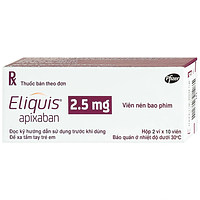 Thuốc Eliquis 2.5mg Pfizer phòng ngừa biến cố thuyên tắc huyết khối tĩnh mạch, đột quỵ (20 viên)