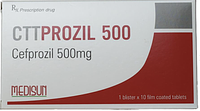 CTTProzil 500mg điều trị nhiễm khuẩn đường hô hấp, viêm tai giữa hộp 1 vỉ x 10 viên