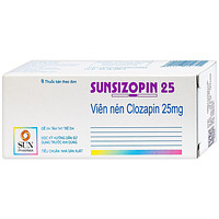 Sunsizopin 25 của Sun Pharma, thuốc dùng cho điều trị tâm thần phân liệt, gồm 5 vỉ, mỗi vỉ 10 viên.